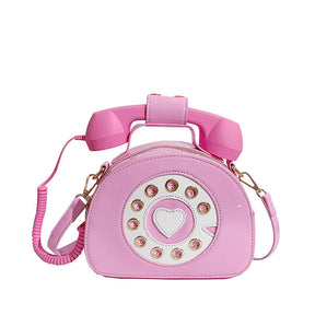 Women Telephone Shaped Handbag Retro Phone Top-Handle Crossbody Bags-Pink