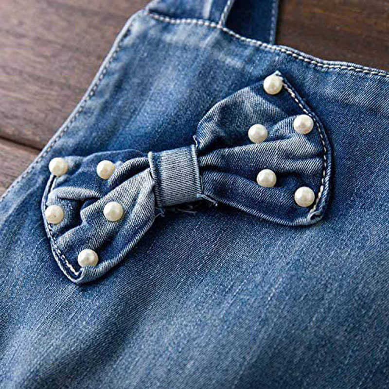 Summer Little Girls Casual Cotton Denim Bib Braces Rompers-Blue