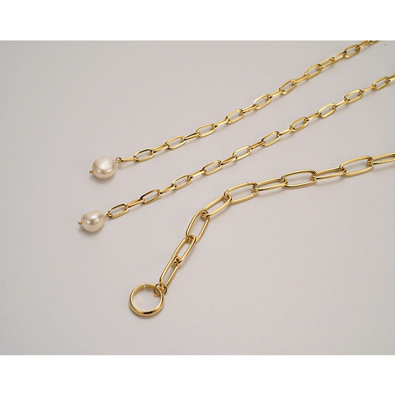 Paper Clip Necklace Pearl Pendant Collarbone Chain