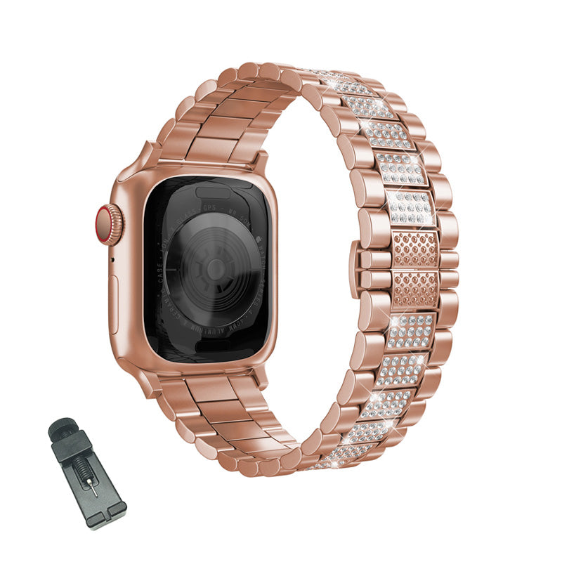 SZZ Bling Watch Band Business Stainless Steel Wristbands for Apple IWatch Series SE/1/2/3/4/5/6 For Women-Rose Gold