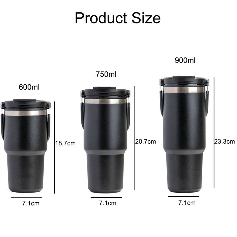 Portable Car Tumbler Cup with Lid and Straw Vacuum Insulated Water Bottle-Black