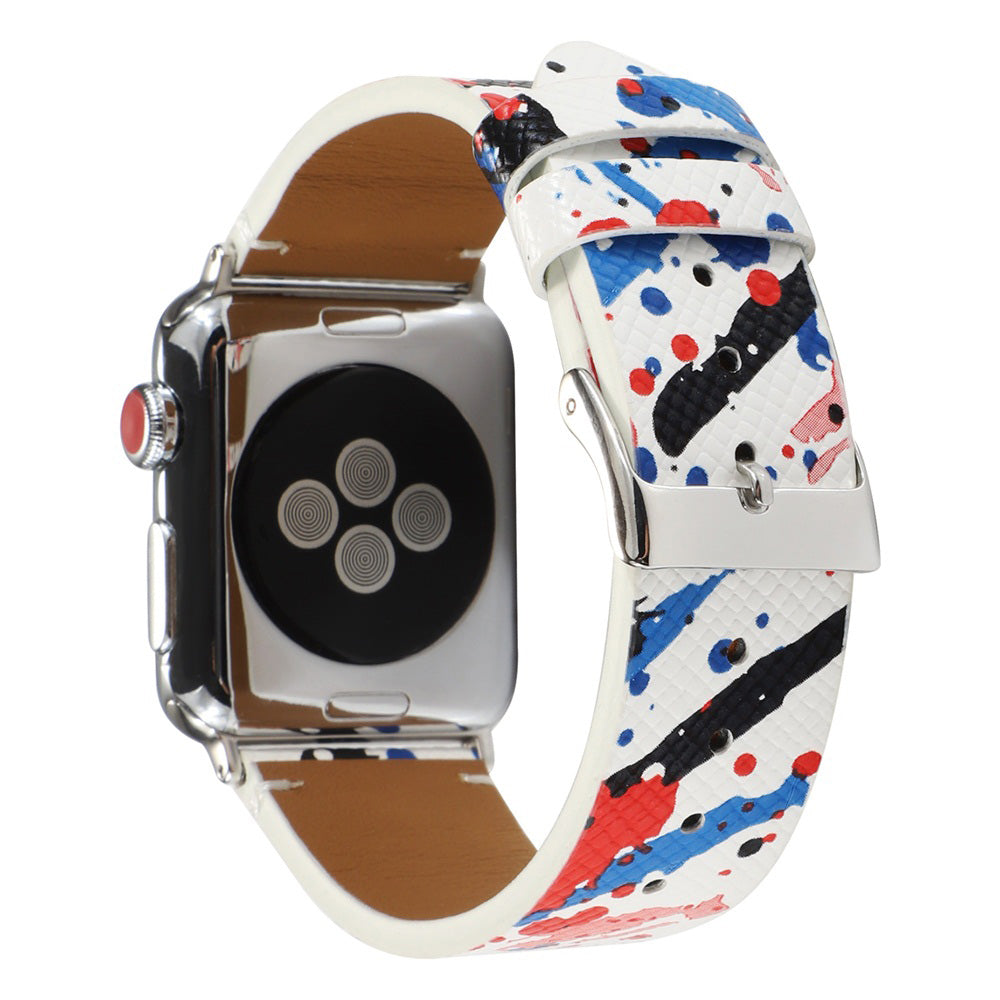 Graffiti Painted PU Leather Watch Band Microfiber Design For Apple Watch SE/6/5/4/3/2/1(Graffiti2)