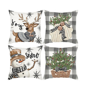 4Pcs Christmas Pillow Covers 45 x 45cm Snowman Reindeer Pattern Cushion Decorative