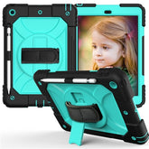 Rainbow iPad Case Armor Cover With Pencil Holder For iPad 7 10.2 2019-Black&Aqua