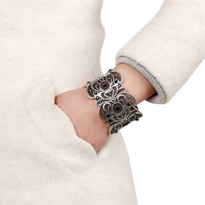 Womens Vintage Filigree Cuff Bangle Bracelet-AncientSilver