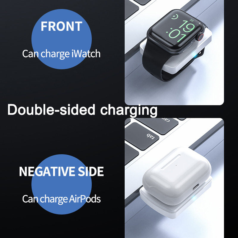 2 in 1 Double Sided Wireless Charger for AirPods and Apple Watch 1/2/3/4/5/6/7/SE-White