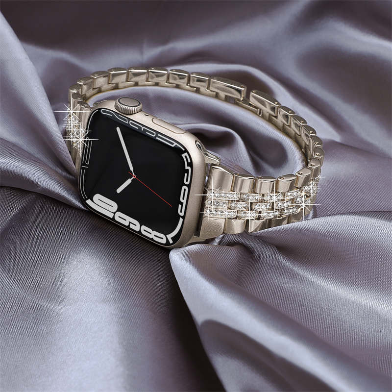 Metal Watchband with Rhinestone Adjustable for iWatch Series SE 7 6 5 4 3 2 1-Starlight Color
