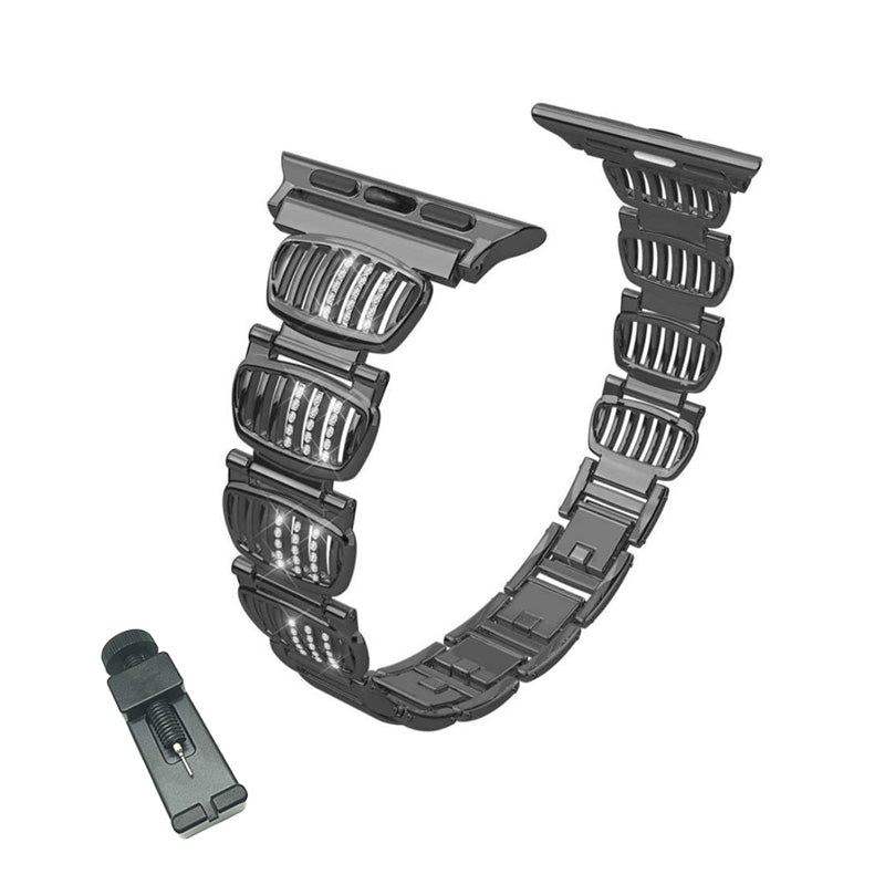 BM White Diamond + Color Diamond Watch Band Stainless Steel Wristbands for Apple IWatch Series 1/2/3/4/5/6/SE For Women-Black