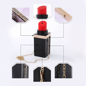 Women Acrylic Lipstick Shape Evening Purses Vintage Banquet Handbag-Black Red