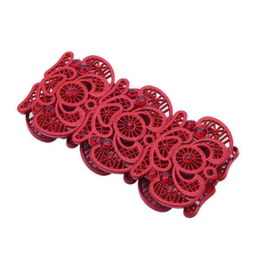 Womens Vintage Filigree Cuff Bangle Bracelet-Red