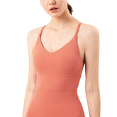 Longline Sports Bras Padded Comfortable Fitness Crop Tank Tops-Coral Red