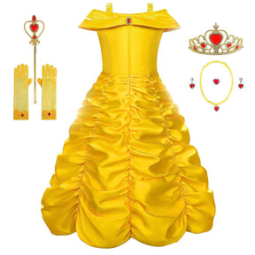 Yellow Princess Dress Off Shoulder with Accessories Birthday Party