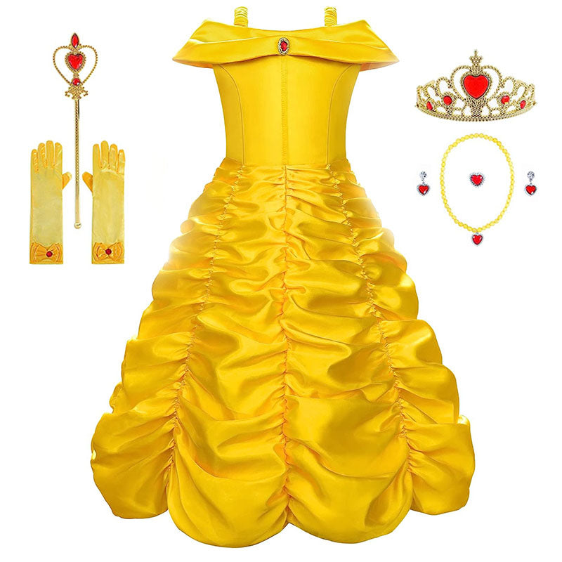 Yellow Princess Dress Off Shoulder with Accessories Birthday Party