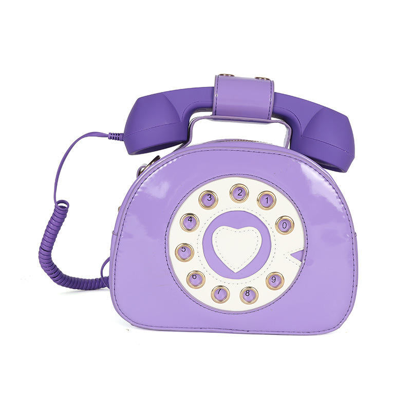 Women Telephone Shaped Handbag Retro Phone Top-Handle Crossbody Bags-Purple