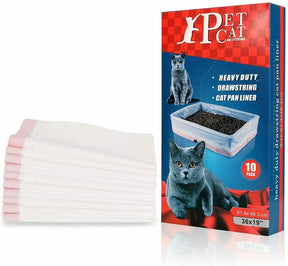 10 Count Cat Heavy Duty Litter Box Liners Drawstring Jumbo Liners-Box