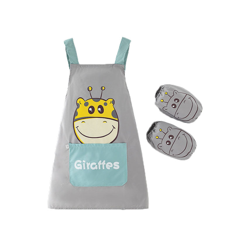 Children Cute Animal Pattern Painting Waterproof Apron Set-Giraffe