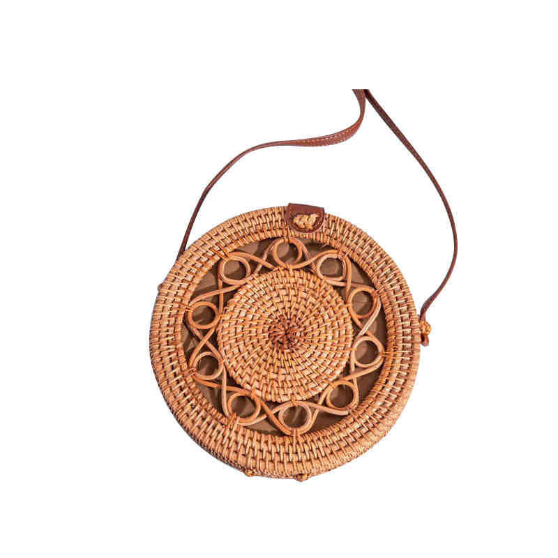 Womens Round Crossbody Rattan Bag Boho Braided Handbag-4