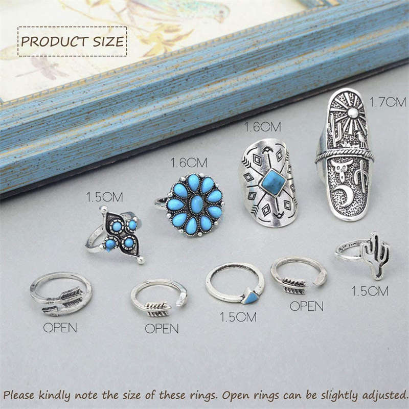 Pack of 9 Boho Ring Set Joint Knuckle Ring for Women and Girls