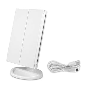 Tri-Fold Lighted Vanity Mirror with 22 LED Lights 3X/2X/1X Magnification Make Up Mirror-White