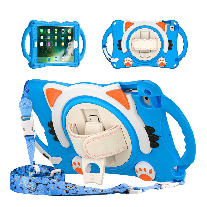 CatA iPad Silicone Case For iPad Mini 5 4 3 2 1 Built-in Handle Stand With a Strap-Light Blue