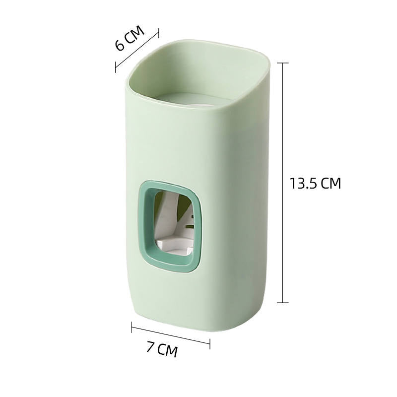 2Pcs Toothpaste Dispenser and Toothbrush Holder Set Wall Mounted Bathroom Accessories-Green White