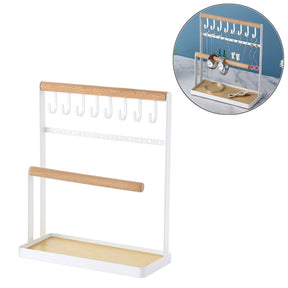 Jewelry Stand Holder 4-Tier Necklace Hanging Wooden Ring Organizer Earring Tray White