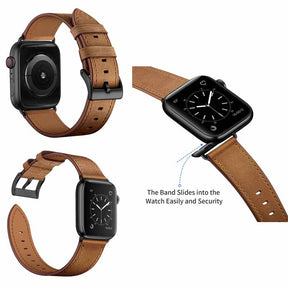 Classic Watchband Cowhide Suitable for iWatch Ultra Series 8 SE 7 6 5 4 3 2 1-Black-RedBrown