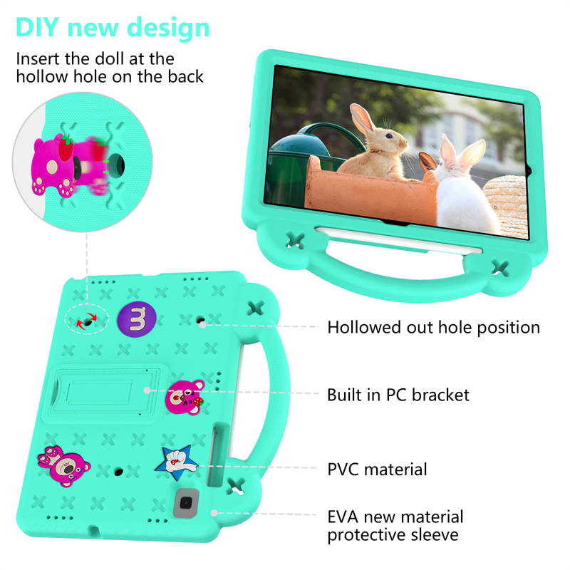 Strawberry Tablet Case with Holder Shoulder Strap for Samsung Galaxy Tab A7 10.4(2020)/TAB S6 lite 10.4(2020/2022/S6 10.5(2019)/S5E 10.5(2019)-Mint Green