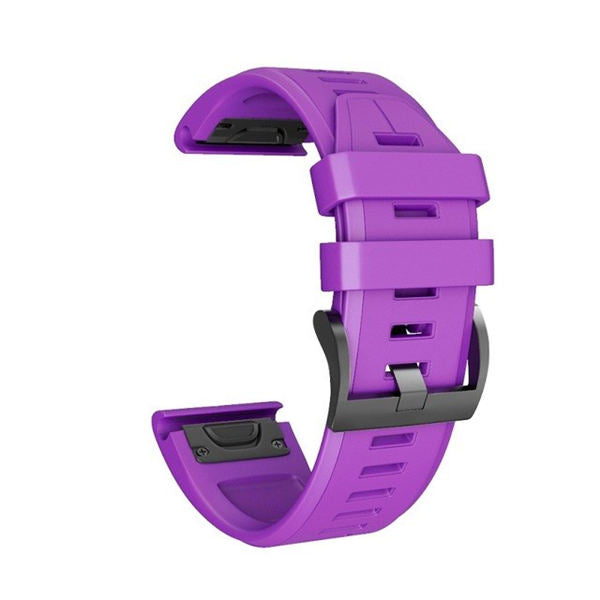 22mm 26mm Sport Silicone Watchband For Garmin Fenix  5Plus/5X Plus Easy Fit Quick Release Starp Black Steel Buckle-Purple