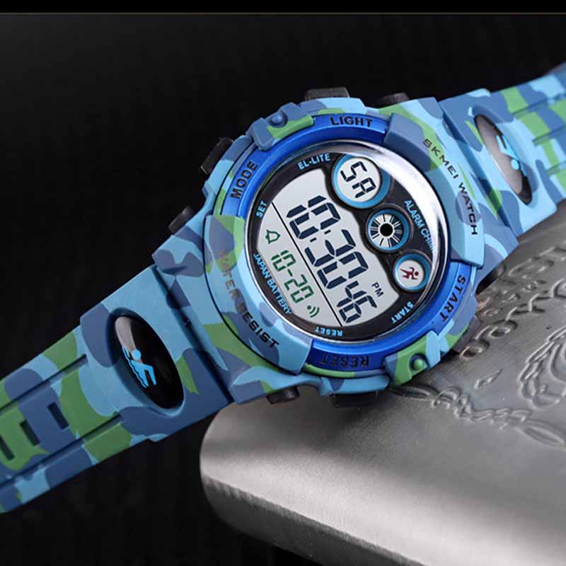 Kids Digital Sport Watches Outdoor Shockproof Military Child Watch-LightBlue