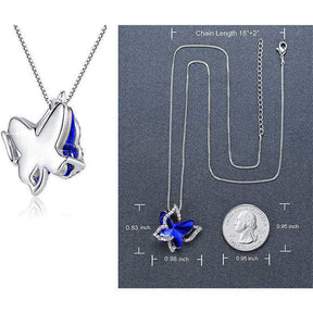 Butterfly Birthstone Crystal Pendant Necklace Gifts for Women Girls-DarkBlue