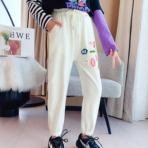 Girls Joggers Long Pants Pockets Outdoor Casual Trousers with Drawstring Icon-Beige