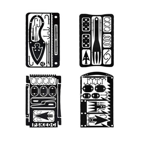 4Pcs Survival Gear Credit Card Multi Tool Camping Multipurpose EDC Multitool-Black