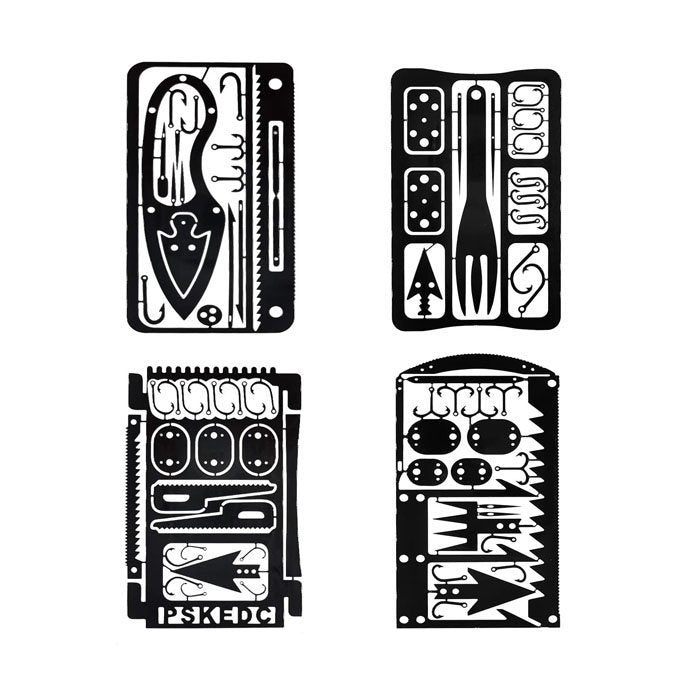 4Pcs Survival Gear Credit Card Multi Tool Camping Multipurpose EDC Multitool-Black