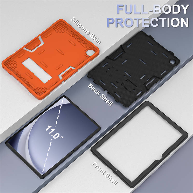 Silicone Tablet Case with Stand for Samsung Galaxy Tab A9 Plus 2023-OrangeBlack