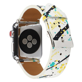 Graffiti Painted PU Leather Watch Band Microfiber Design For Apple Watch SE/6/5/4/3/2/1(Graffiti5)