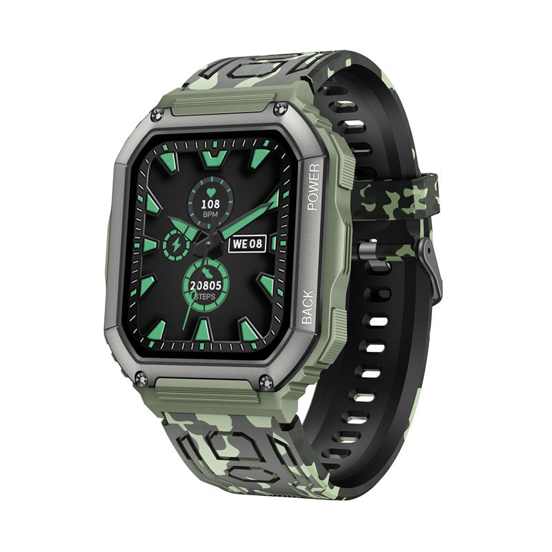 KR06 Mens Military HD Smart Watch Fitness Tracker Heart Rate Sleep Monitor-Green Camouflage