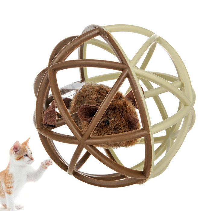 Cat Toy Ball Interactive Squeak Mouse Cage Toy-Rice Coffee