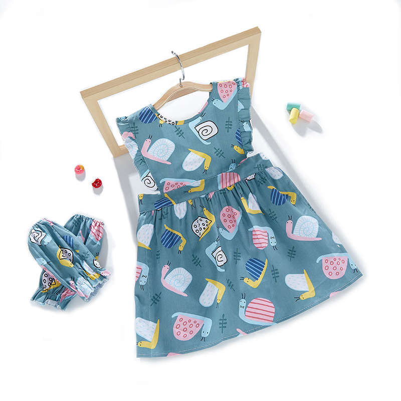 Baby Girl Waterproof Dress Bibs With 2 sleeves Covers-Dark Green Snail