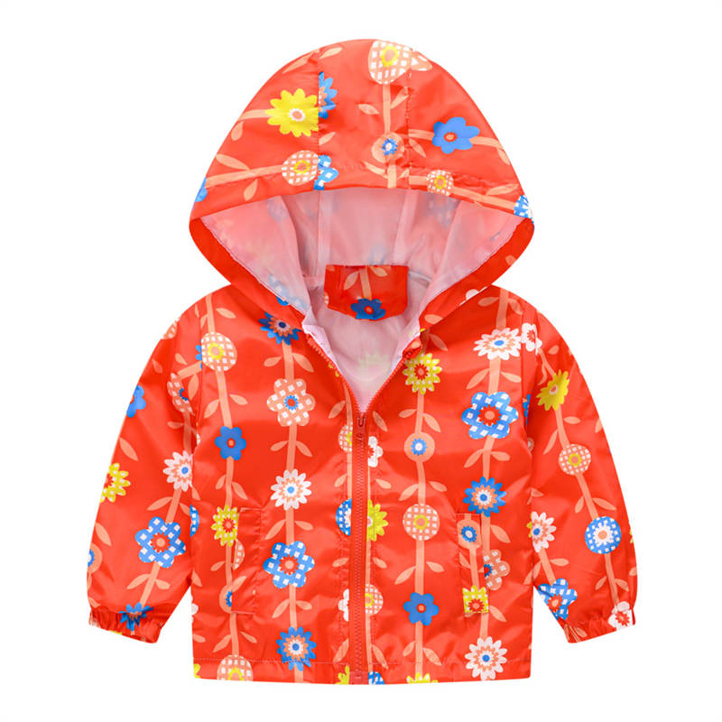 Toddler Boys Girls Cartoon Print Zip Jacket Hooded Trench Kids Casual Coats-27