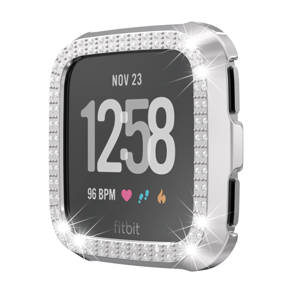 Double Row Diamond Bling Case For Fitbit Versa Cover-Silver