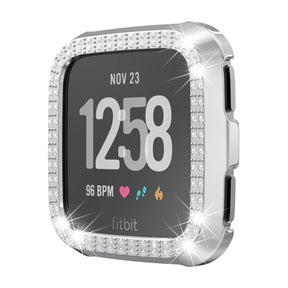 Double Row Diamond Bling Case For Fitbit Versa Cover-Silver