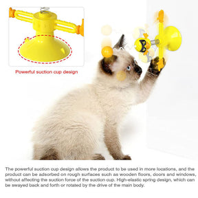 Cats Springs Toys Teaser Stick Balls Suction Cup Interactive Pet Supplies-Yellow