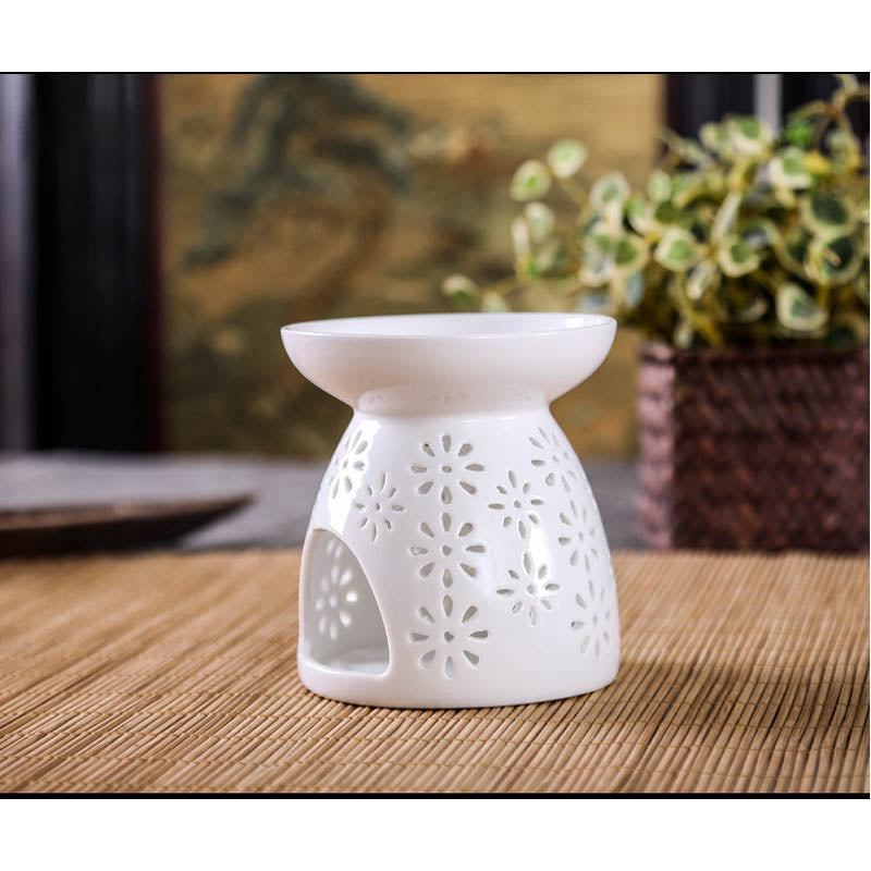 2pcs Ceramic Tealight Candle Holder Oil Burner Essential Diffuser Furnace Home Decoration-White