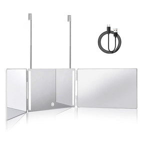 3 Way LED Mirror with Height Adjustable Hook for Makeup Hair Styling