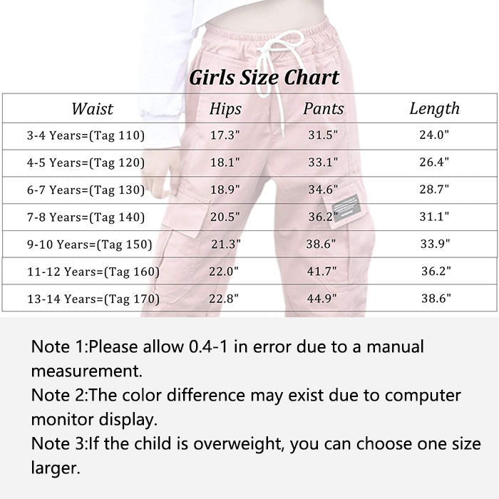 Girls Joggers Long Pants Pockets Outdoor Casual Trousers Big Pocket-Pink