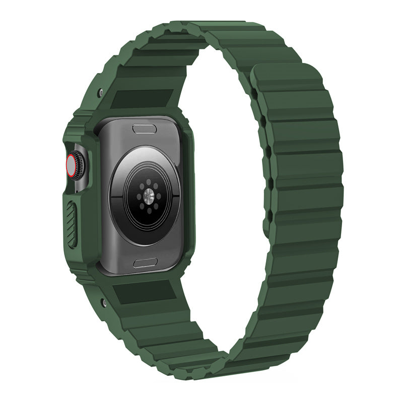 Magnetic Watch Band with Bumper Case Shockproof for Apple Watch-Green
