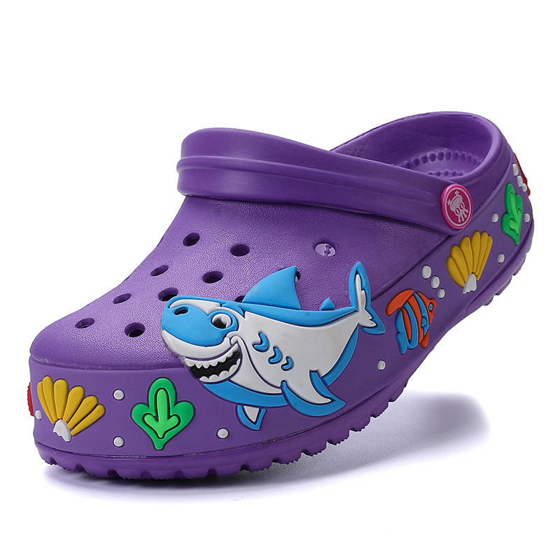 Girls Boys Lightweight Cartoon Shark Non-slip Sandals Beach Pool Shower Slippers-Purple