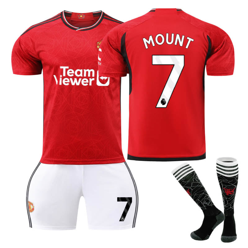 Red Devil Man Utd Home Jersey MOUNT #7 Soccer Jersey Kids Adult 3Pcs Jersey Kits