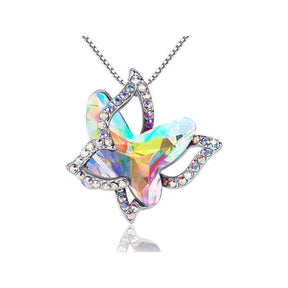 Butterfly Birthstone Crystal Pendant Necklace Gifts for Women Girls-Colorful